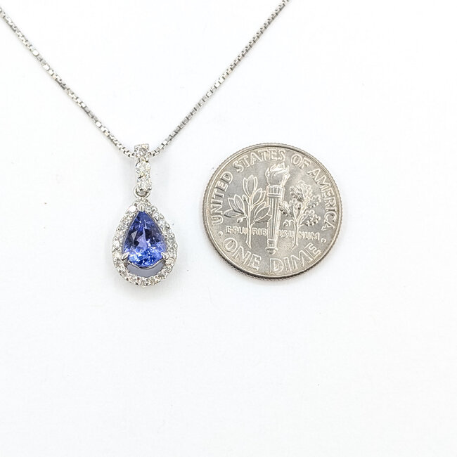 Pendant Drop W/Chain .23ctw Round Diamonds .75ct Purple Tanzanite 14kw 18x8mm 15.5" 2.4g 126020028