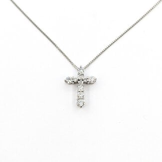 Pendant Cross W/Chain 0.26ctw Round Diamonds pt950 13x10mm 14.5x15.5" 2.44g 126020031