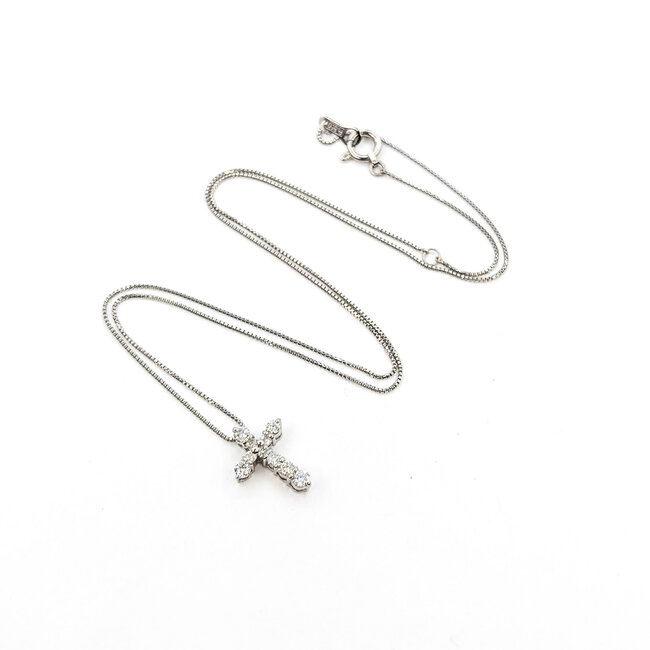 Pendant Cross W/Chain 0.26ctw Round Diamonds pt950 13x10mm 14.5x15.5" 2.44g 126020031