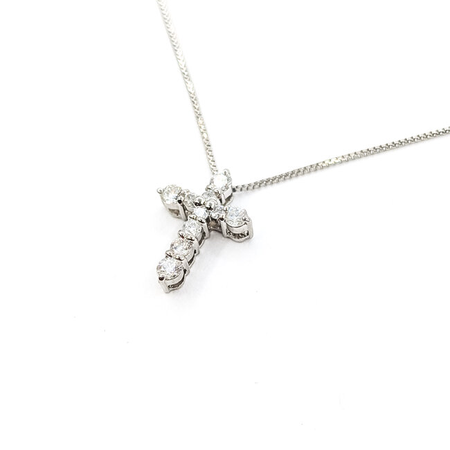 Pendant Cross W/Chain 0.26ctw Round Diamonds pt950 13x10mm 14.5x15.5" 2.44g 126020031