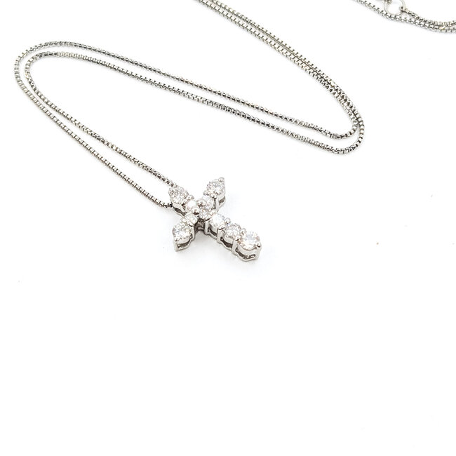 Pendant Cross W/Chain 0.26ctw Round Diamonds pt950 13x10mm 14.5x15.5" 2.44g 126020031