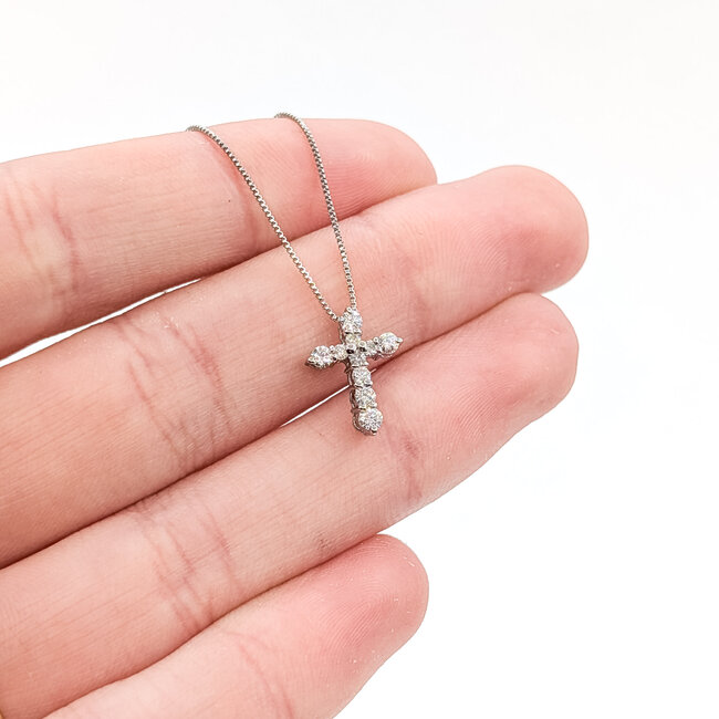 Pendant Cross W/Chain 0.26ctw Round Diamonds pt950 13x10mm 14.5x15.5" 2.44g 126020031