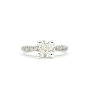 Ring Engagement Simon 1.30ct Cushion Lab Grown Diamond IGI: 722552742 G .63ctw Round Diamonds 14kw sz4.75 2.7mm 124060227