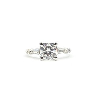 Ring Engagement 1.35ct Cushion Lab Grown Diamond IGI: 722549429 .16ctw Round & Baguette Diamonds Plat 2mm Sz5 3.7g 125100051
