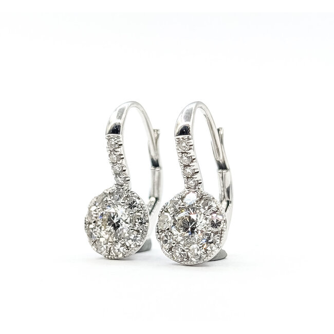 Earrings Cluster Leverback 1.00ctw Round Diamonds Diamonds 14kw .6x.3" 3.51g 226020010
