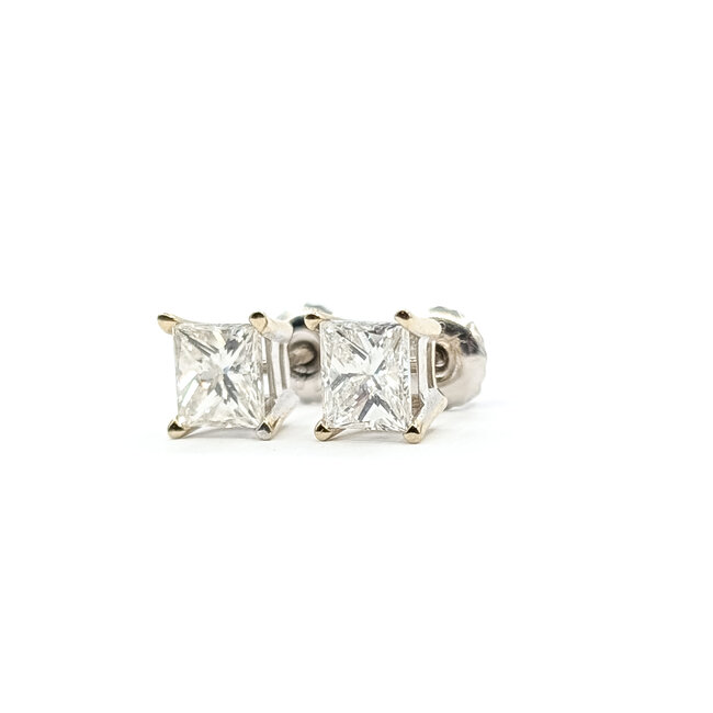 Earrings Stud Screwback 1.50ctw Princess Diamonds 18kw 6x6mm 1.41g 126020042