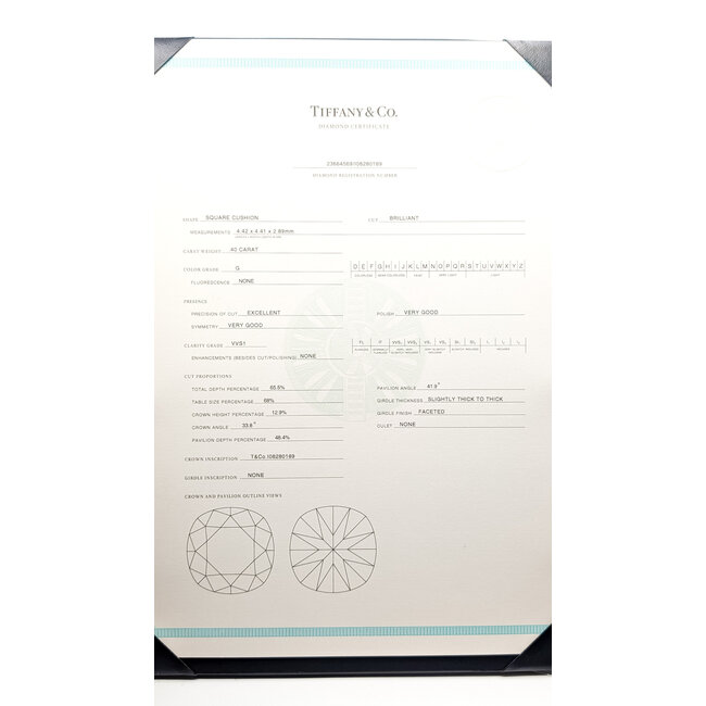 Ring Tiffany & Co. Cathedral .56ctw (.40ct Center) Cushion & Round Diamonds Tiffany Diamond Cert: 23664569 Platinum Sz6 4.15g 126020011