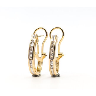 Earrings J-Hoop Omega Back .12ctw Round Diamonds 14ky .75x.12" 3.86g 126020050