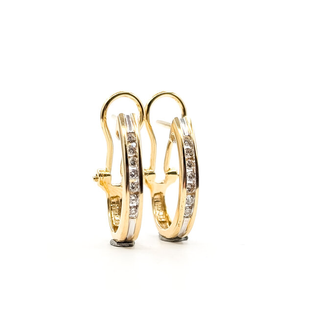 Earrings J-Hoop Omega Back .12ctw Round Diamonds 14ky .75x.12" 3.86g 126020050