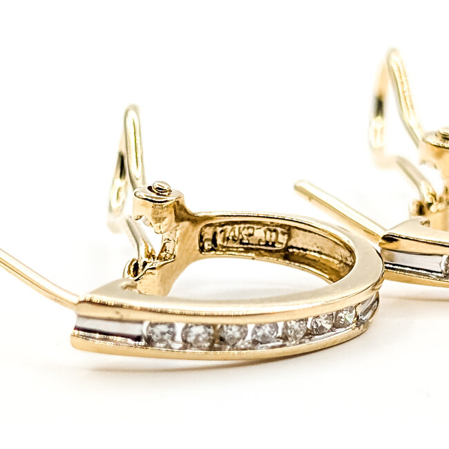 Earrings J-Hoop Omega Back .12ctw Round Diamonds 14ky .75x.12" 3.86g 126020050