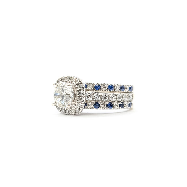 Ring Anniversary Set 1ct Round Diamond .80ctw Diamonds .33ctw Blue Sapphire 14kw 6.2mm Sz5.75 8.54g 226020037