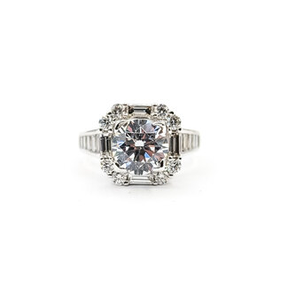 Ring Halo 8mm Round CZ Center 1.27ctw Diamond 14kw 12x12mm Sz6 7.73g 226020009