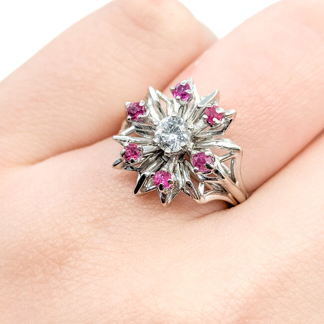 Ring Starburst .30ct Round Diamond .20ctw Ruby 14kw 16mm Sz4.5 5.25g 225110146
