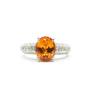 Ring Milgrain Pave 0.2ctw Round Diamonds GIA Report: 5232455809 3.98ct Orange Spessartite Garnet 14kw 4mm Sz6.5 6.9g 226020053
