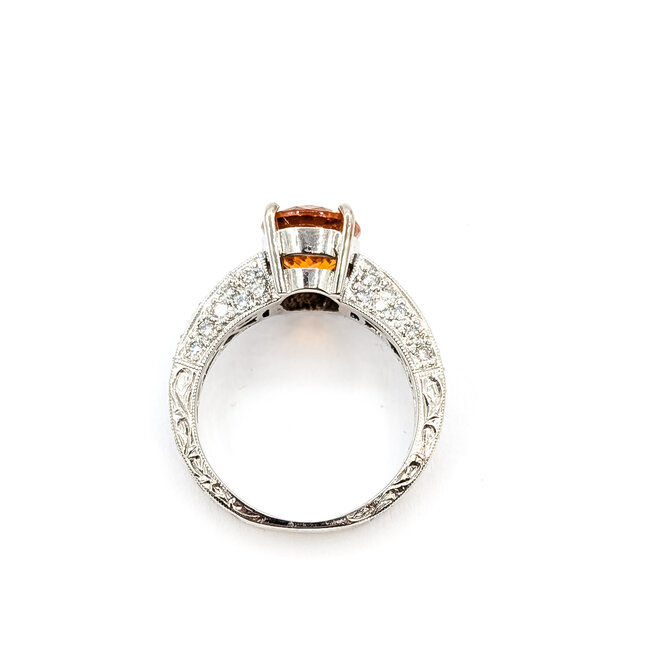 Ring Milgrain Pave 0.2ctw Round Diamonds GIA Report: 5232455809 3.98ct Orange Spessartite Garnet 14kw 4mm Sz6.5 6.9g 226020053