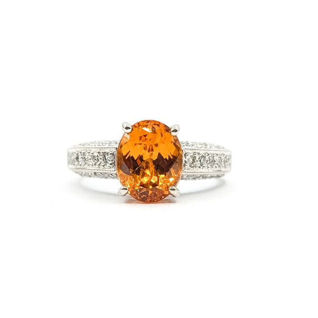 Ring Milgrain Pave 0.2ctw Round Diamonds GIA Report: 5232455809 3.98ct Orange Spessartite Garnet 14kw 4mm Sz6.5 6.9g 226020053