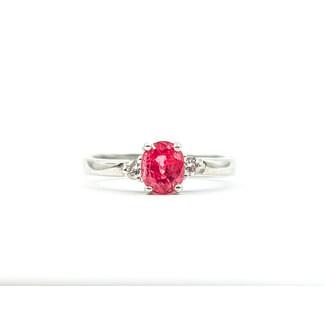 Ring 3-Stone 0.08ctw Round Diamonds GIA Report: 5231381725 1.01ct Red/Orange Spinel 18kw 2.2mm Sz6.5 3.51g 226020059