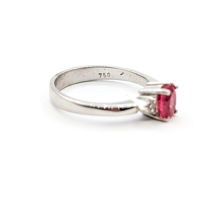 Ring 3-Stone 0.08ctw Round Diamonds GIA Report: 5231381725 1.01ct Red/Orange Spinel 18kw 2.2mm Sz6.5 3.51g 226020059