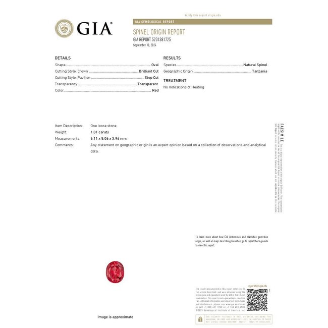 Ring 3-Stone 0.08ctw Round Diamonds GIA Report: 5231381725 1.01ct Red/Orange Spinel 18kw 2.2mm Sz6.5 3.51g 226020059