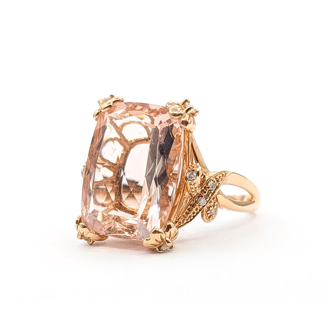 Ring Cocktail Twist 0.14ctw Round Diamonds 19.5ct Pink Morganite 14kr 3mm Sz7.75 8.9g 226020048