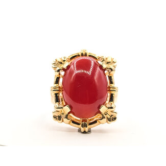 Ring Cocktail Ornate 18x13mm Red Coral 14ky 2.6mm Sz9 11g 226020052