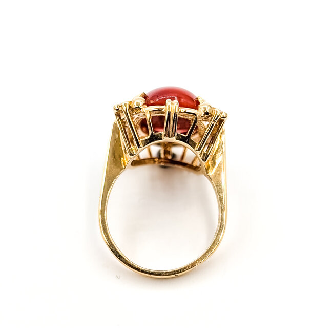 Ring Cocktail Ornate 18x13mm Red Coral 14ky 2.6mm Sz9 11g 226020052