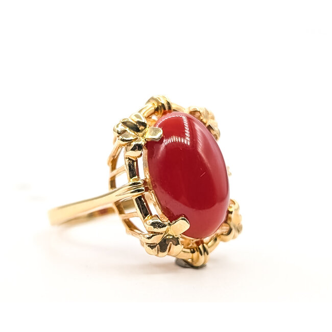 Ring Cocktail Ornate 18x13mm Red Coral 14ky 2.6mm Sz9 11g 226020052