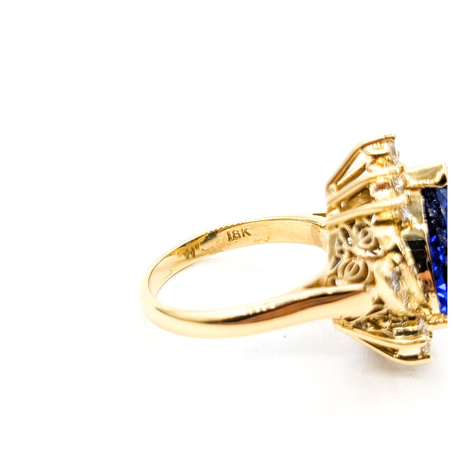 Ring Halo Tear Drop 0.56ctw Round Diamonds 6.09ct Purple Tanzanite 18ky 22mm Sz6.75 10.49g 226020049