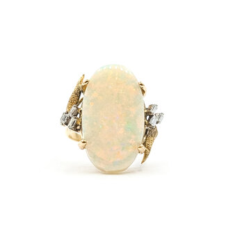 Ring 7-Stone Bypass 0.12ctw Baguette Diamonds 21x13mm Australian Opal 18ky 2.4mm Sz8 6.23g 226020060