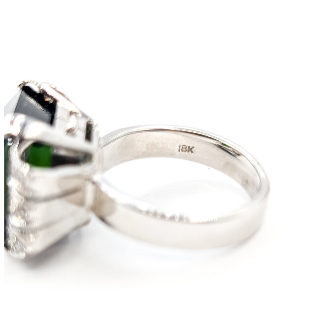 Ring Cocktail 0.12ctw Round Diamonds 14.62ct Green Tourmaline 18kw 4.2mm Sz6 10.47g 226020065