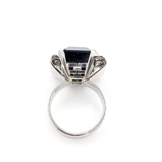 Ring Cocktail 0.12ctw Round Diamonds 14.62ct Green Tourmaline 18kw 4.2mm Sz6 10.47g 226020065