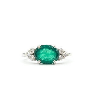 Ring 7-Stone 0.21ctw Round Diamonds 1.78ct Green Emerald Platinum 2.5mm Sz7 6.24g 226020058