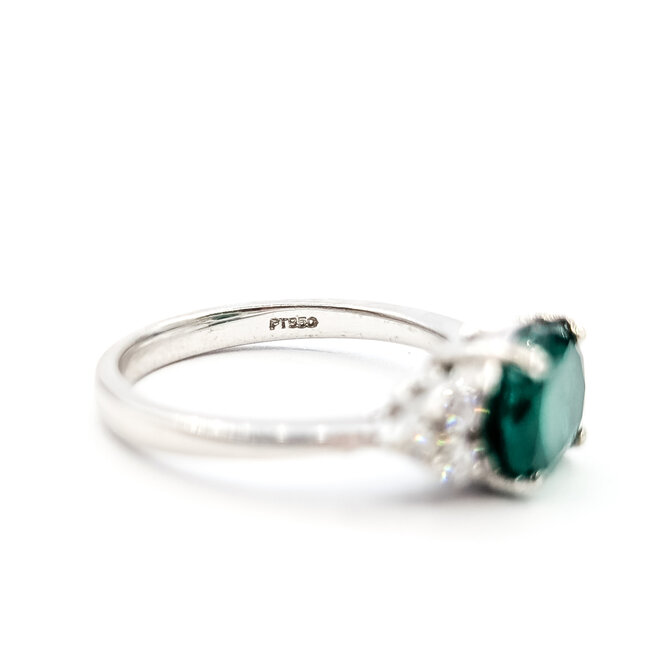 Ring 7-Stone 0.21ctw Round Diamonds 1.78ct Green Emerald Platinum 2.5mm Sz7 6.24g 226020058