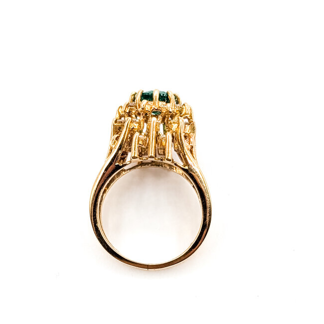 Ring Double Halo 0.7ctw Round Diamonds 1.56ct Green Emerald 14ky 14mm Sz6 7.87g 226020055