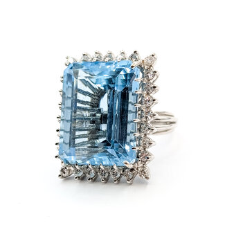 Ring Cockatil Convertable Pendant 1ctw Round Diamonds 40ct Blue Aquamarine 14kw 1.9x.9" Sz6.25 24.58g 226020039