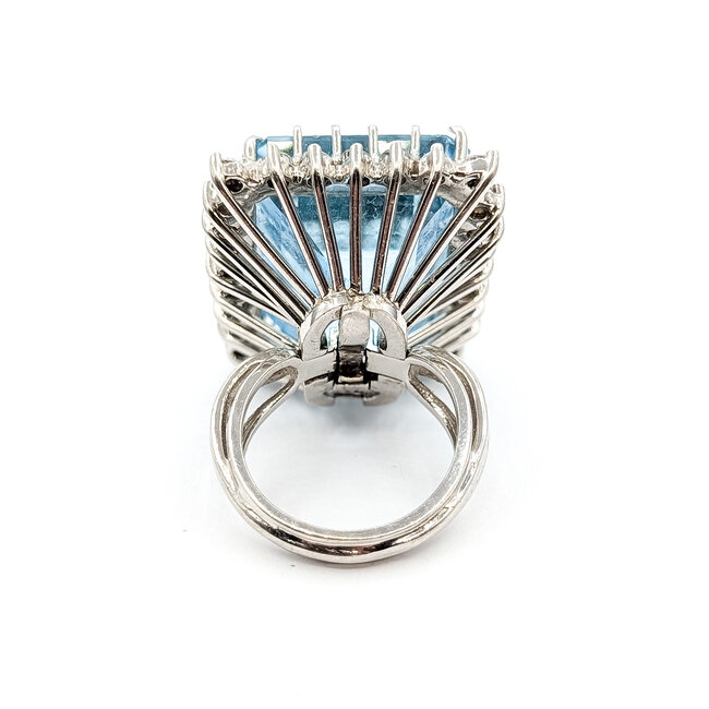 Ring Cockatil Convertable Pendant 1ctw Round Diamonds 40ct Blue Aquamarine 14kw 1.9x.9" Sz6.25 24.58g 226020039
