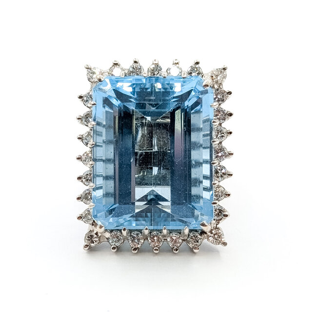 Ring Cockatil Convertable Pendant 1ctw Round Diamonds 40ct Blue Aquamarine 14kw 1.9x.9" Sz6.25 24.58g 226020039