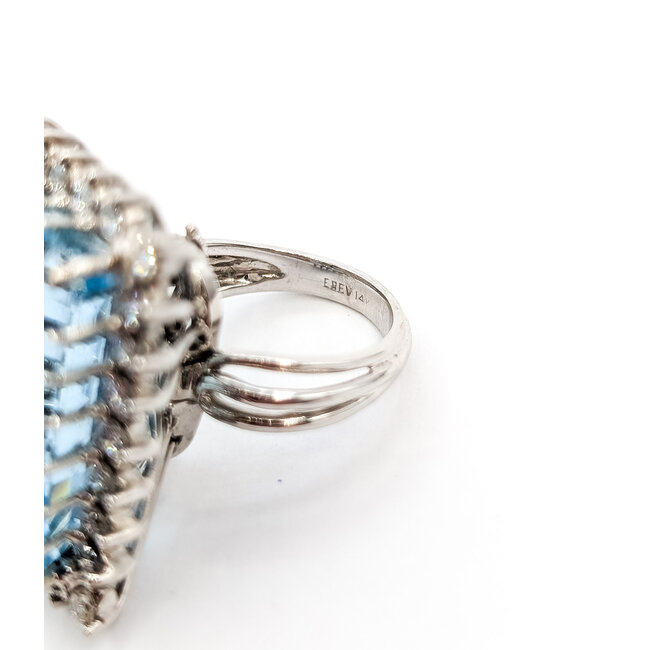 Ring Cockatil Convertable Pendant 1ctw Round Diamonds 40ct Blue Aquamarine 14kw 1.9x.9" Sz6.25 24.58g 226020039