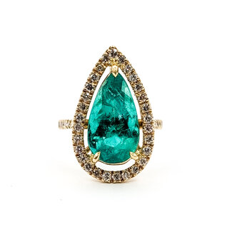 Ring Halo Tear Drop 0.43ctw Round Diamonds GIA Report: 2231506134 5.11ct Green Emerald 14ky .95x.55" Sz7 6.12g 226020063