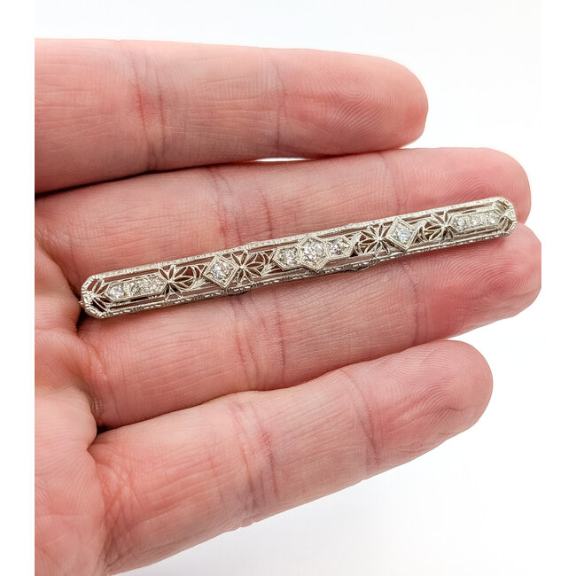 Brooch Antique Filigree 0.34ctw Old European Diamonds 14kw 2.5x.25" 4.74g 226020044