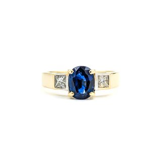 Ring 3 Stone .32ctw Princess Diamonds 1.40ct Sapphire 18ky sz7.25 224120176