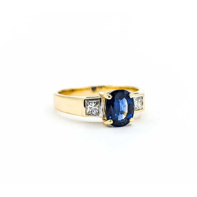 Ring 3 Stone .32ctw Princess Diamonds 1.40ct Sapphire 18ky sz7.25 224120176
