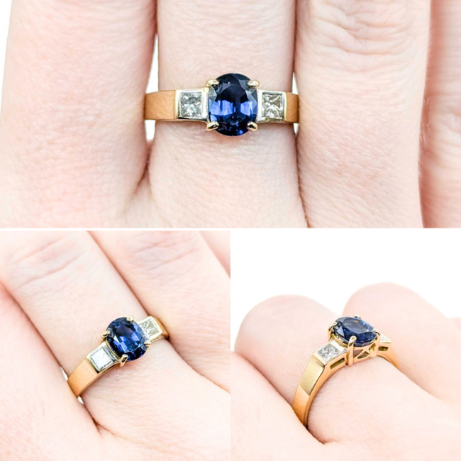 Ring 3 Stone .32ctw Princess Diamonds 1.40ct Sapphire 18ky sz7.25 224120176