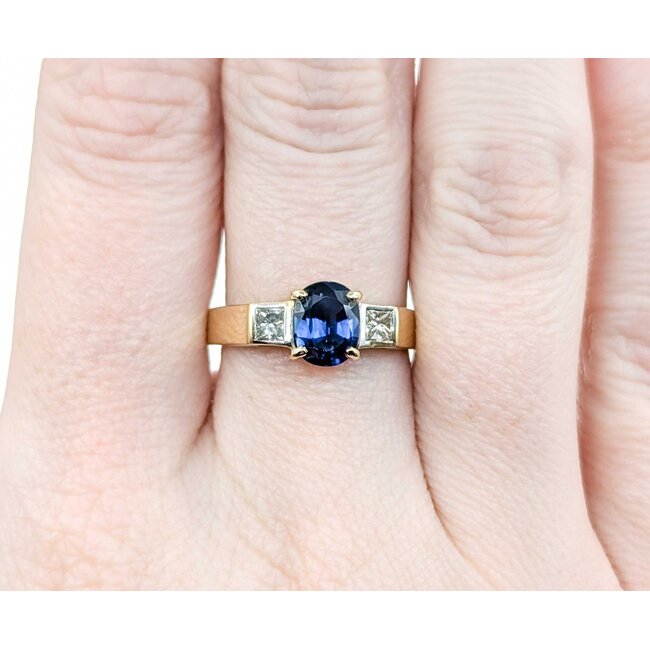 Ring 3 Stone .32ctw Princess Diamonds 1.40ct Sapphire 18ky sz7.25 224120176
