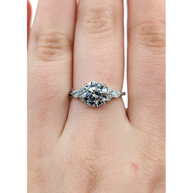 Ring Engagement 7-Across 1.85ct Round Brilliant Lab Grown Diamond IGI: 697520556 .50ctw Diamonds 18kw 1.8mm Sz6 2.7g 125100050