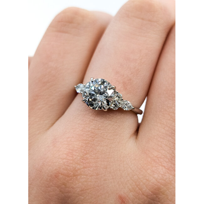 Ring Engagement 7-Across 1.85ct Round Brilliant Lab Grown Diamond IGI: 697520556 .50ctw Diamonds 18kw 1.8mm Sz6 2.7g 125100050