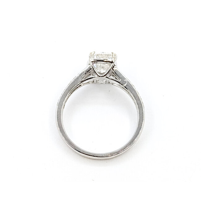 Ring Milgrain 1.57ct Cushion  IGI : LG665422772 .29ctw Round & Baguette Diamonds 14kw 9x7.5mm Sz6.5 2.9g 125060023
