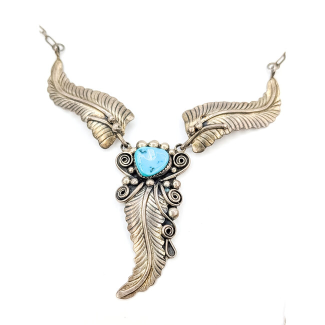 Necklaces Native "WD" Drop Feather Turquoise Sterling 20" 27.5g 226020033