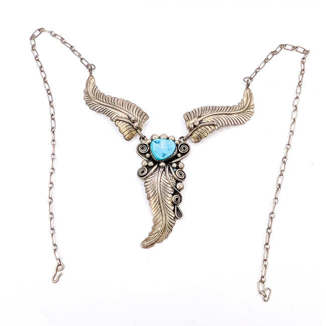 Necklaces Native "WD" Drop Feather Turquoise Sterling 20" 27.5g 226020033