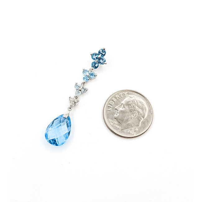 Pendant Dangle .05ctw Round Diamonds 2.5ctw Blue Topaz 14kw 1.55x.3" 1.9g 226020025